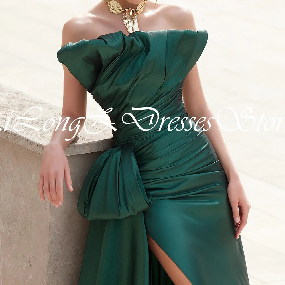 CustomizedCustomized Classic Scalloped Blackish Green Evening Dress Formal A-Line Sweep Train Sleeveless Ruched Vestido De Festa