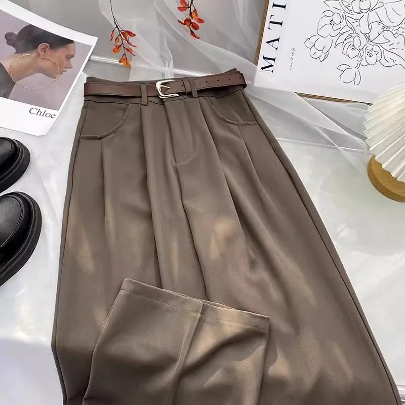 Elegant Womens High Waisted Suits Pants Spring Summer 5 Solid Colors Trousers with Pockets Casual Office Lady Pants