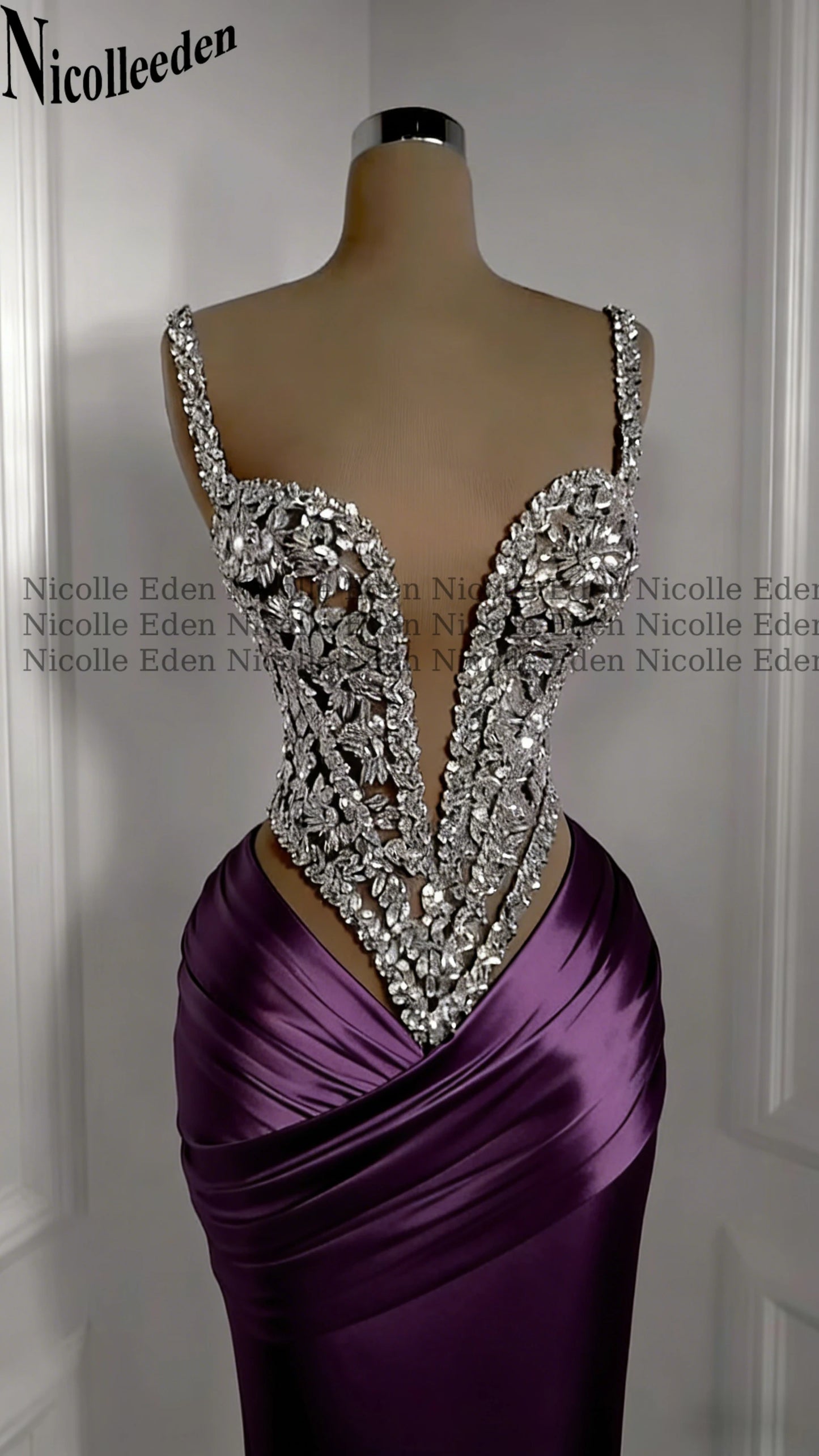 Nicolle Charming Spaghetti Straps Evening Dresses for Women Rhinestones Pageant Celebrity Dresses Vestidos De Gala Customized