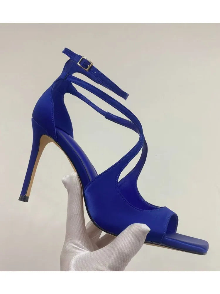 2026Ladies' Summer New Fashionable High-heeled Open Toed Sandals Square Toe Party Sexy 34-43Large Women's Shoes