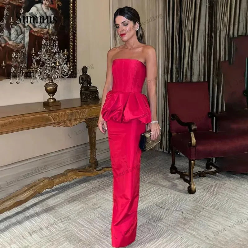 Cocktail Dresses 2025 Hot Pink Wedding Party Dress Satin Strapless Bubble Open Back Sexy Mermaid Prom Dresses Elegant Customized