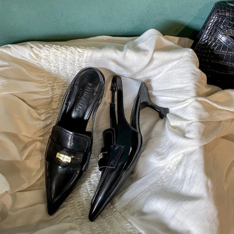 Fashion Color Matching Design Elegant Women's Shallow High-heeled Sandals Spring and Summer Pointed One-pedal Baotou Sandals.