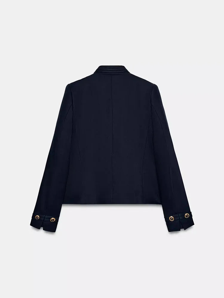 Spring New Arrival Women's Slim Fit Long Sleeve Stand Collar Jacket Gold Button Casual Style Standard Version Outerwear