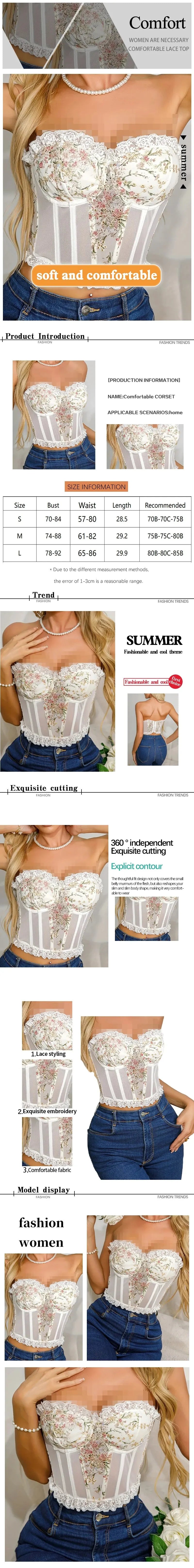 Women's White Sexy Lace Mesh Fish Bone Chest Flower Embroidered Bra Women's Strapless Lace Top Wrapped Chest