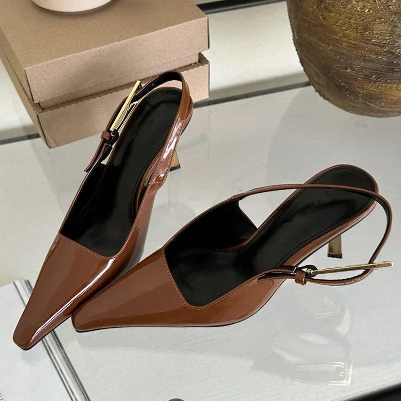 Aneikeh 2025 Summer New Band Women Pumps Shoes Fashion Shallow Slip On Slingback Sandals Thin High Heel Dress Sexy Pumps Shoes