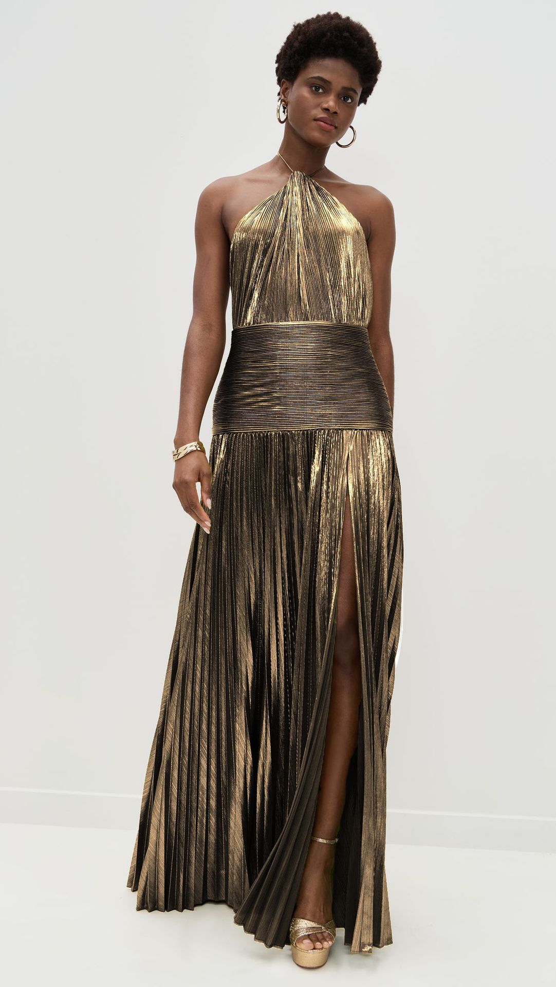 Pleated Halter Split Dress
