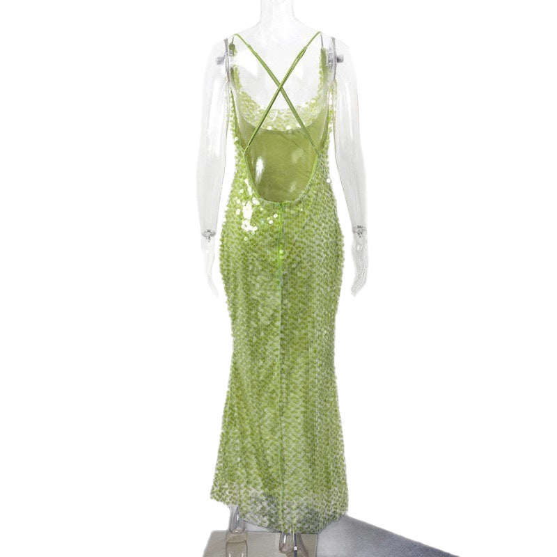 Sequined Backless Sling Dress