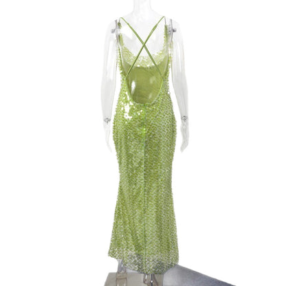 Sequined Backless Sling Dress