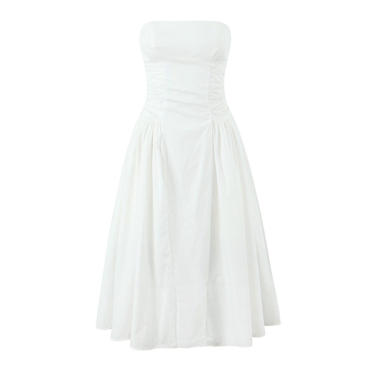 Blue Strapless Pleated Dress