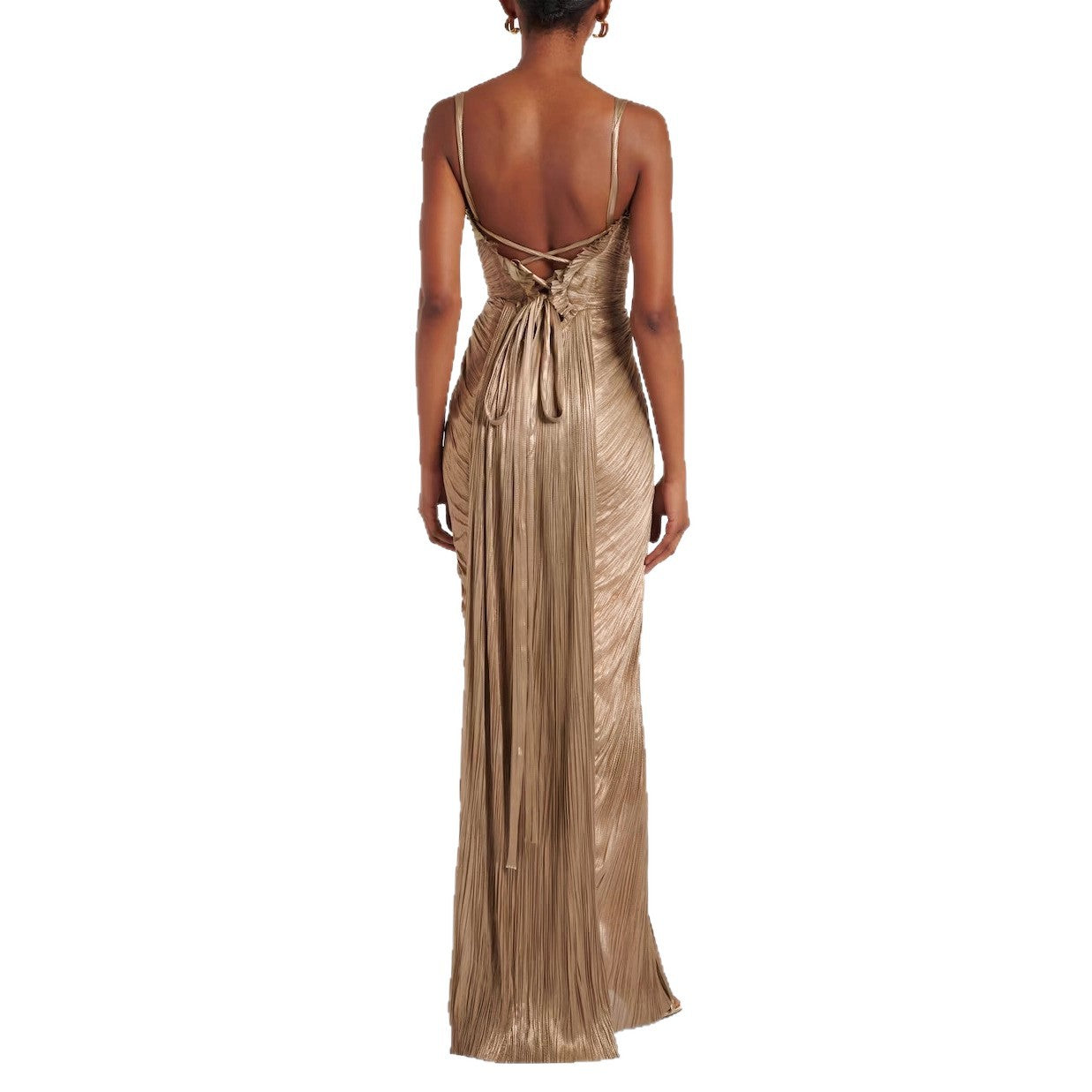 European And American Pleated Gold-stamped Lace-up Dress