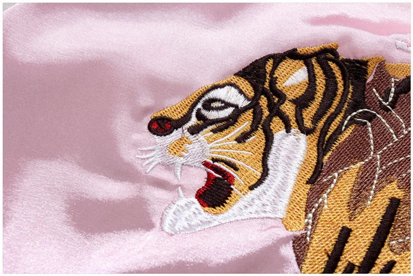 Double Sided Satin Baseball Jacket Women Sukajan Bomber Jacket Female Girls Embroidery Coat 2026 Spring Autumn Pink Z1