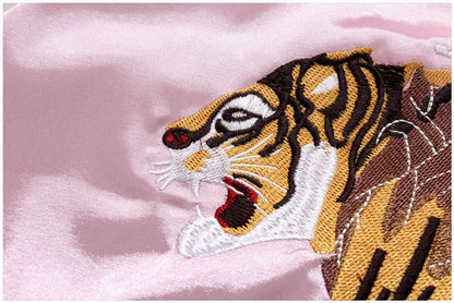 Double Sided Satin Baseball Jacket Women Sukajan Bomber Jacket Female Girls Embroidery Coat 2026 Spring Autumn Pink Z1