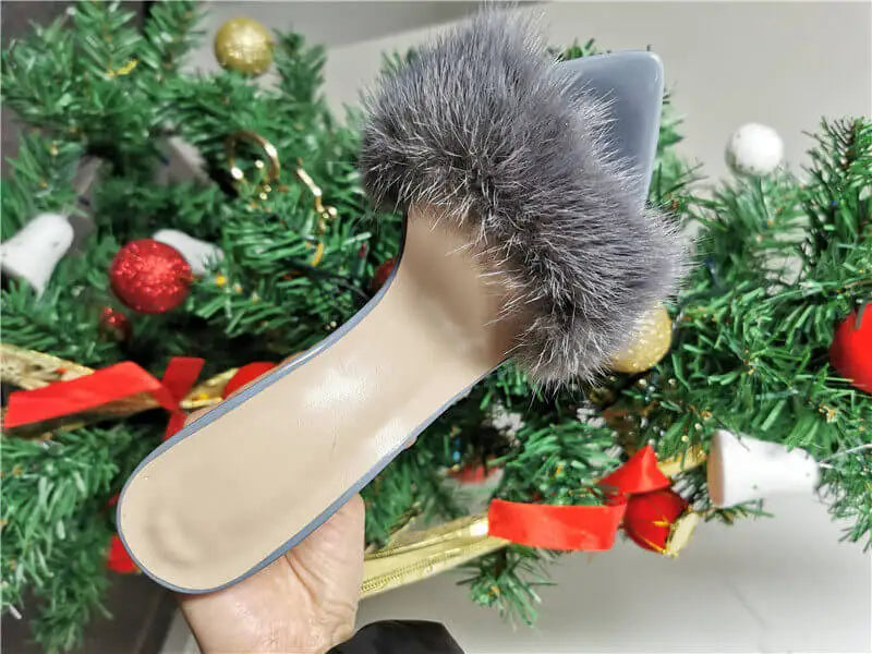 Onlymaker Women Peep Toe Mules Artificial Fur Slip On Gold White Thin High Sandals Big Size High Quality Summer Brand Heels