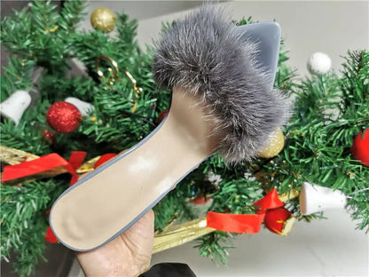 Onlymaker Women Peep Toe Mules Artificial Fur Slip On Gold White Thin High Sandals Big Size High Quality Summer Brand Heels