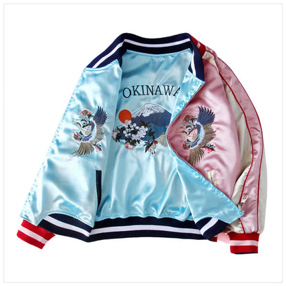 Double Sided Satin Baseball Jacket Women Sukajan Bomber Jacket Female Girls Embroidery Coat 2026 Spring Autumn Pink Z1