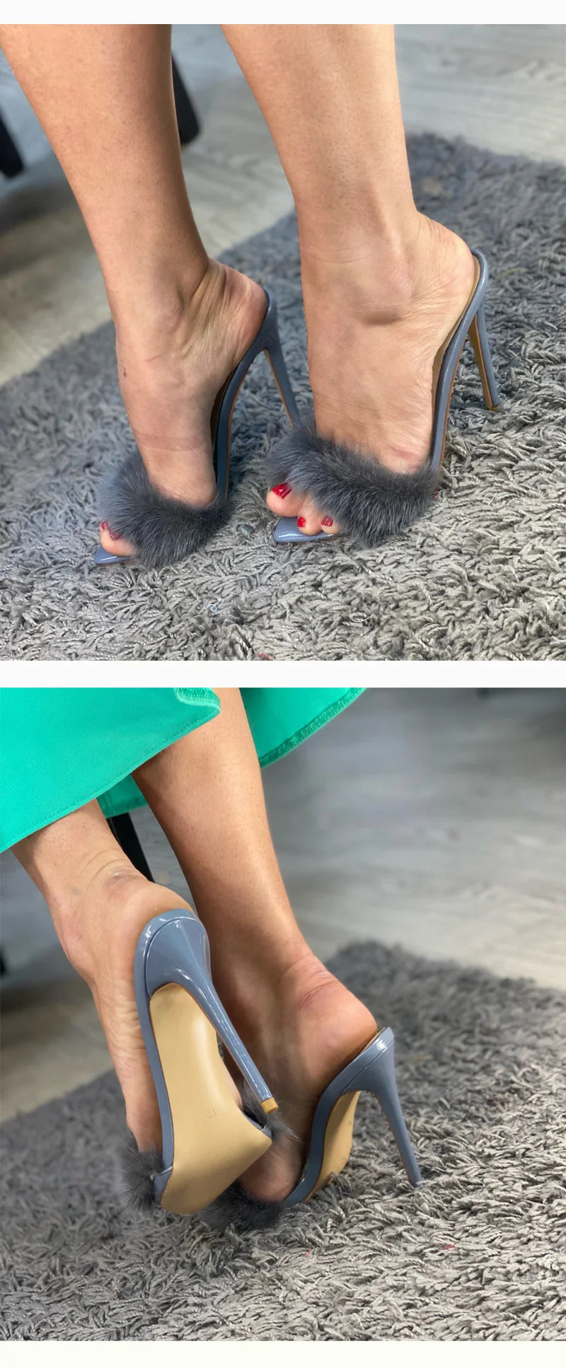 Onlymaker Women Peep Toe Mules Artificial Fur Slip On Gold White Thin High Sandals Big Size High Quality Summer Brand Heels