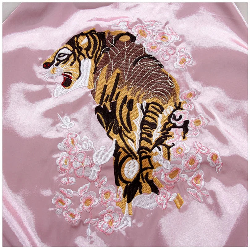 Double Sided Satin Baseball Jacket Women Sukajan Bomber Jacket Female Girls Embroidery Coat 2026 Spring Autumn Pink Z1