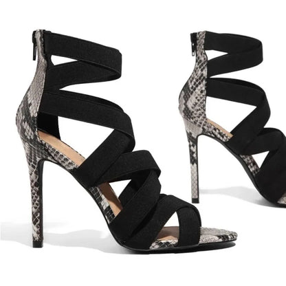 Pumps Party Sexy Shoes Prom Shoes Snake Summer Shoes Woman Pumps High Thin Heels Pointed Toe Rhinestone Gladiator