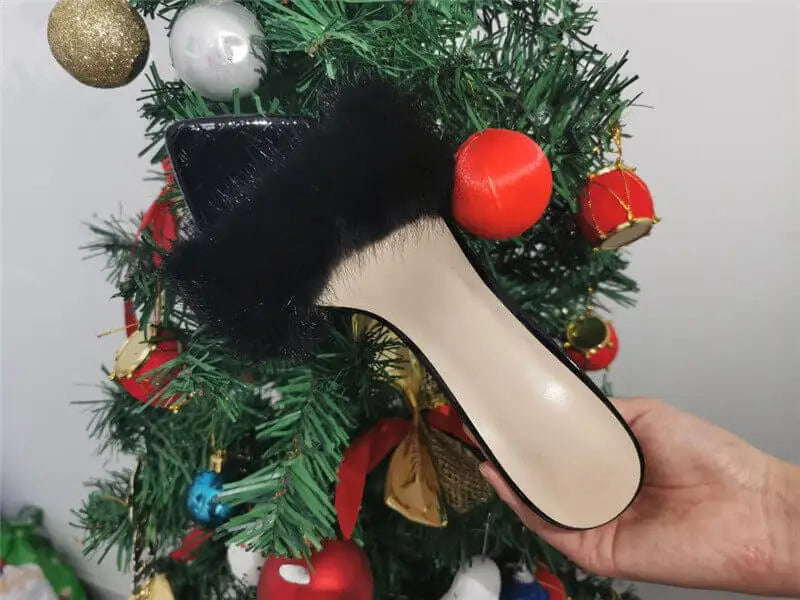 Onlymaker Women Peep Toe Mules Artificial Fur Slip On Gold White Thin High Sandals Big Size High Quality Summer Brand Heels