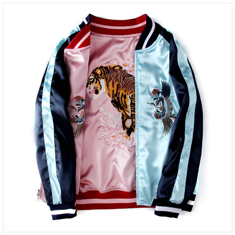 Double Sided Satin Baseball Jacket Women Sukajan Bomber Jacket Female Girls Embroidery Coat 2026 Spring Autumn Pink Z1
