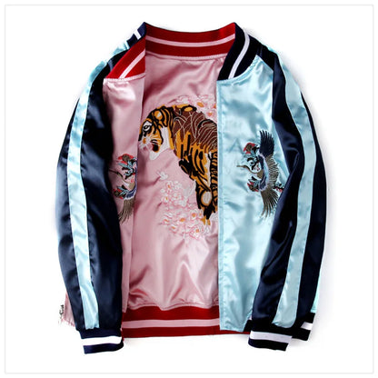 Double Sided Satin Baseball Jacket Women Sukajan Bomber Jacket Female Girls Embroidery Coat 2026 Spring Autumn Pink Z1