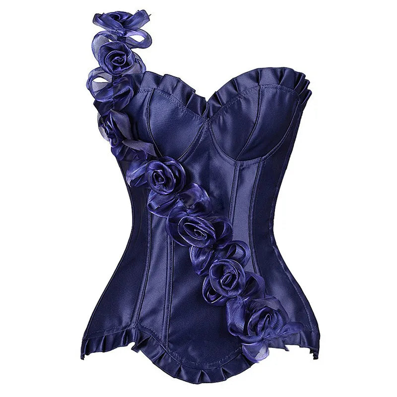Women's Sexy Body Shaper Overbust Corsets and Bustiers Top Lace-up One Shoulder Strap Flower Boned Korset Burlesque Corsets