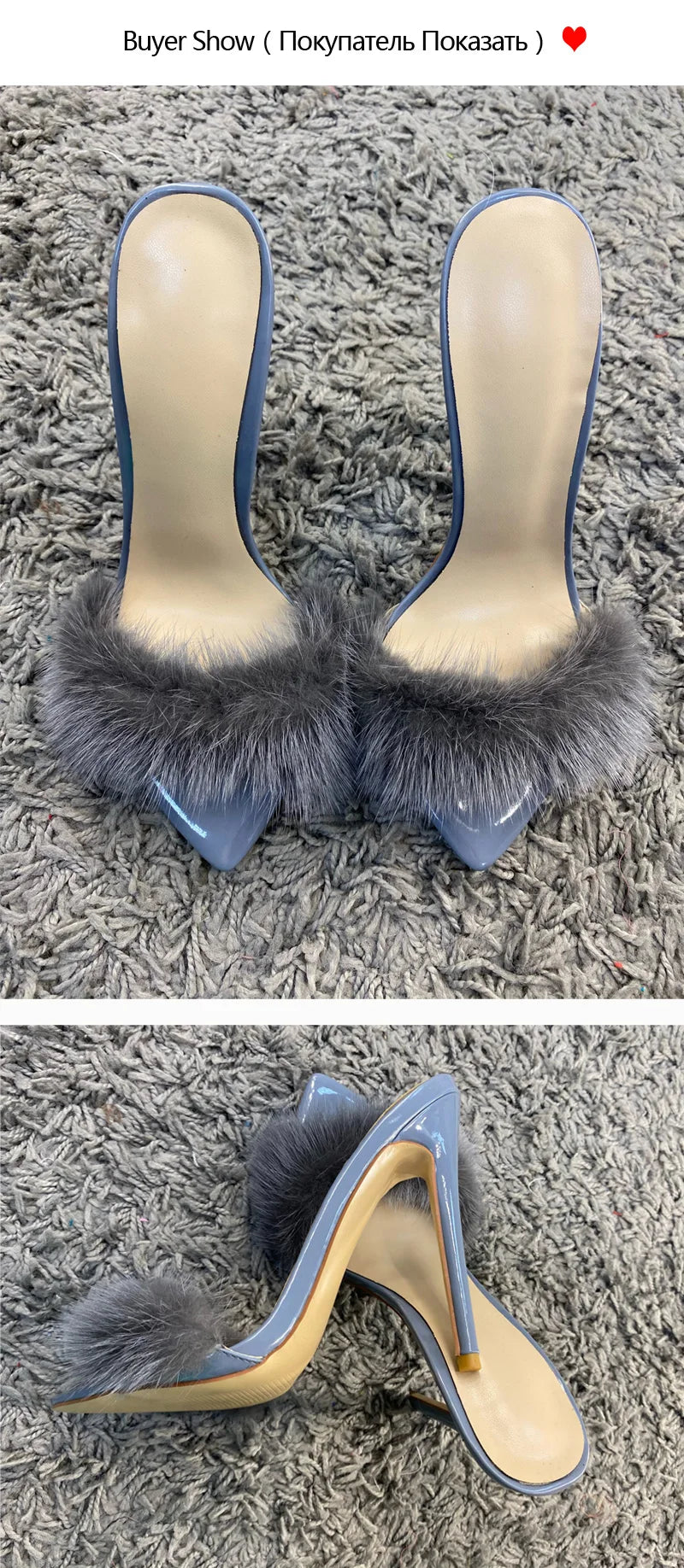 Onlymaker Women Peep Toe Mules Artificial Fur Slip On Gold White Thin High Sandals Big Size High Quality Summer Brand Heels