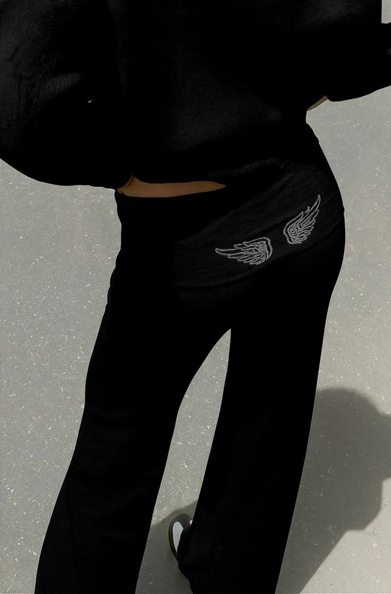 Spring autumn Women's Hoodie Trousers 2piece Set Solid Vintage Shiny Wing Print Long Sleeve Zip Up Casual Sweatshirt Streetwear
