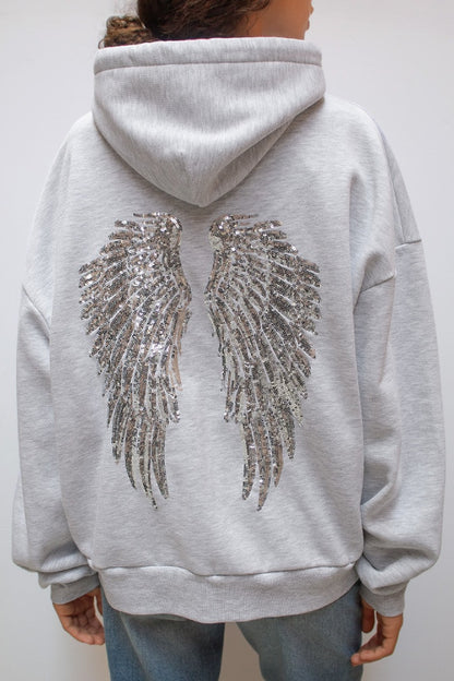 Spring autumn Women's Hoodie Trousers 2piece Set Solid Vintage Shiny Wing Print Long Sleeve Zip Up Casual Sweatshirt Streetwear