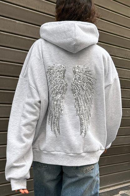 Spring autumn Women's Hoodie Trousers 2piece Set Solid Vintage Shiny Wing Print Long Sleeve Zip Up Casual Sweatshirt Streetwear
