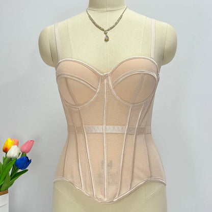 Transparent Mesh Sexy Waisted Lady Corset Elegant Shaping Women Bustier Girls Slim Evening Wear Crops Top Lady Short Body Shaper