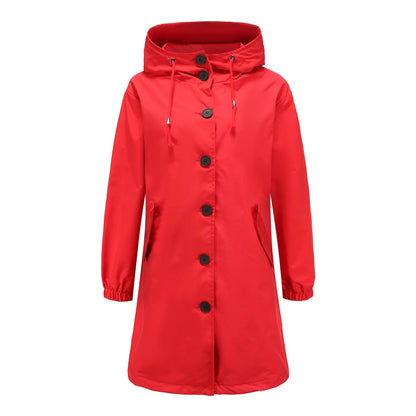 Spring Autumn Women's Trench Coat Water-Repellent Hooded Windbreaker Outdoor Loose Casual Zipper Long Jacket