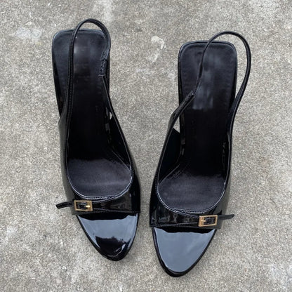 Sexy Red Patent Leather High Heels Women Summer Luxury Designer Metal Buckle Belt Back Strap Designer Sandals Sandalias Mujer