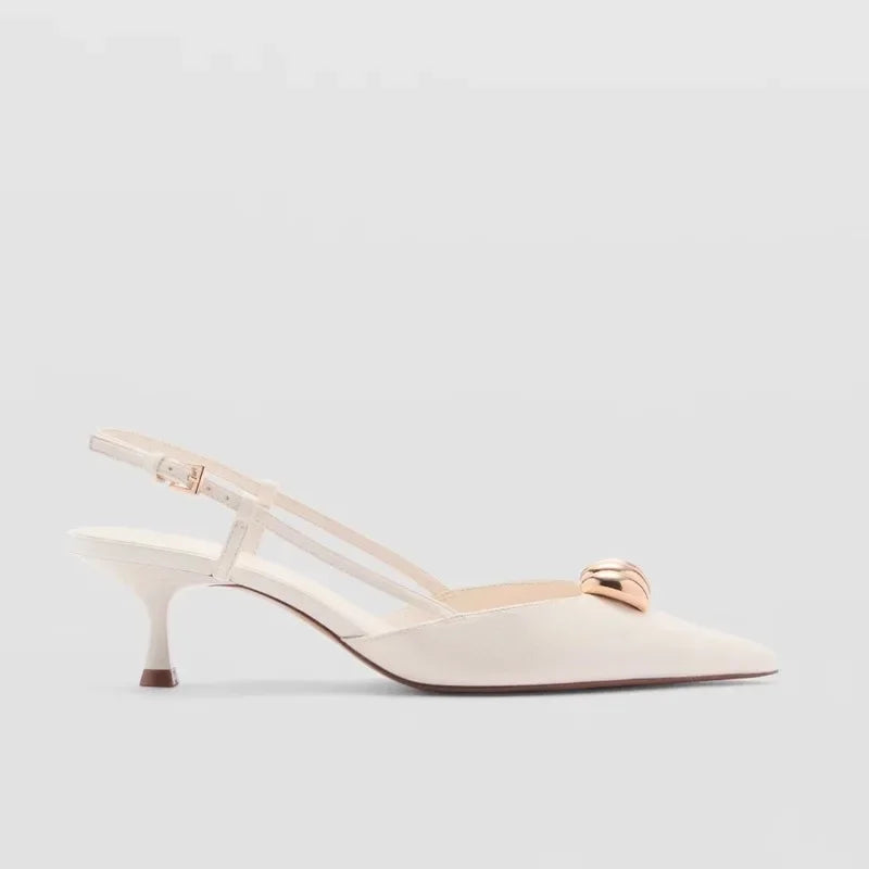 Fashion Metal Decoration Designer Pumps Women Sexy Pointed Toe Backless Banquet high Heels Luxury Wedding Bridal Shoes Sandals