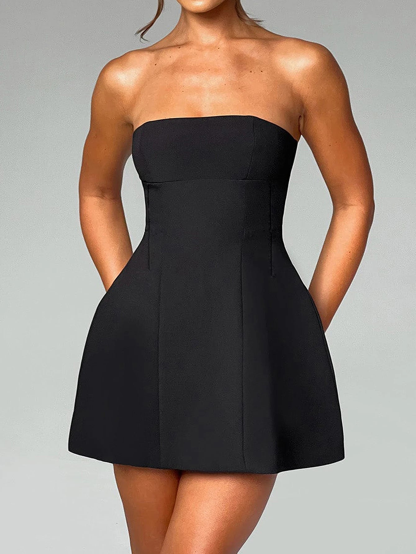 Women's solid color casual sleeveless backless strapless slim fit short dress party dress