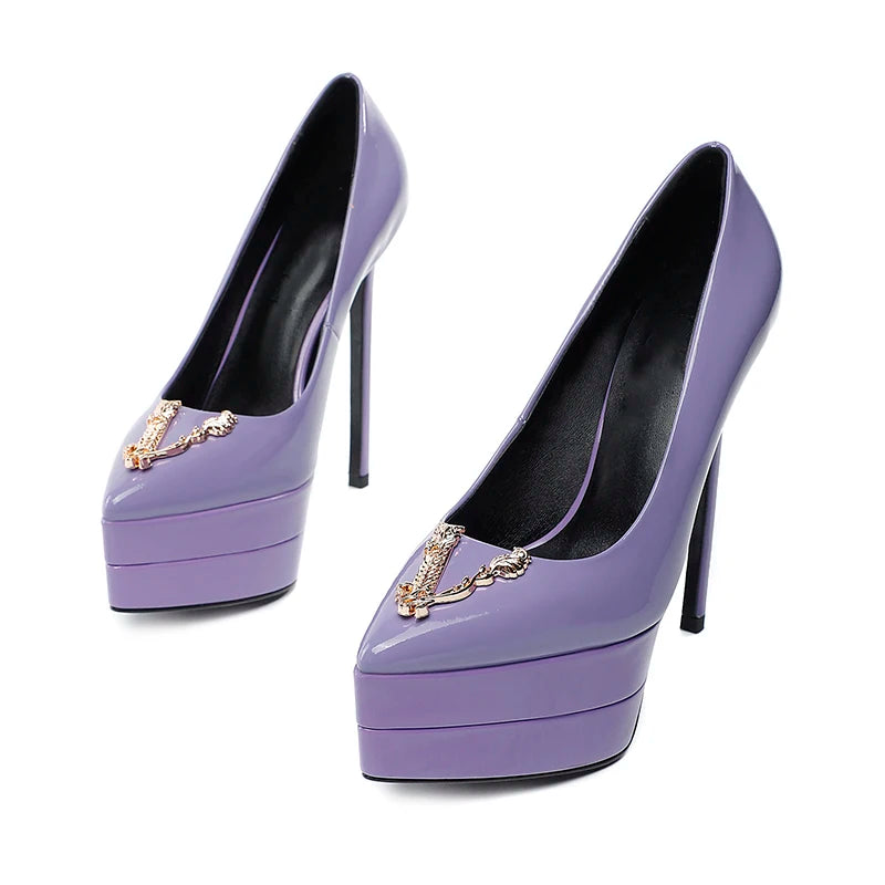 2023 15cm Stiletto High Heel Pointed Lacquer Leather Fashion Sexy High Heels Wedding Party Luxury Brand High Heels Women's Shoes