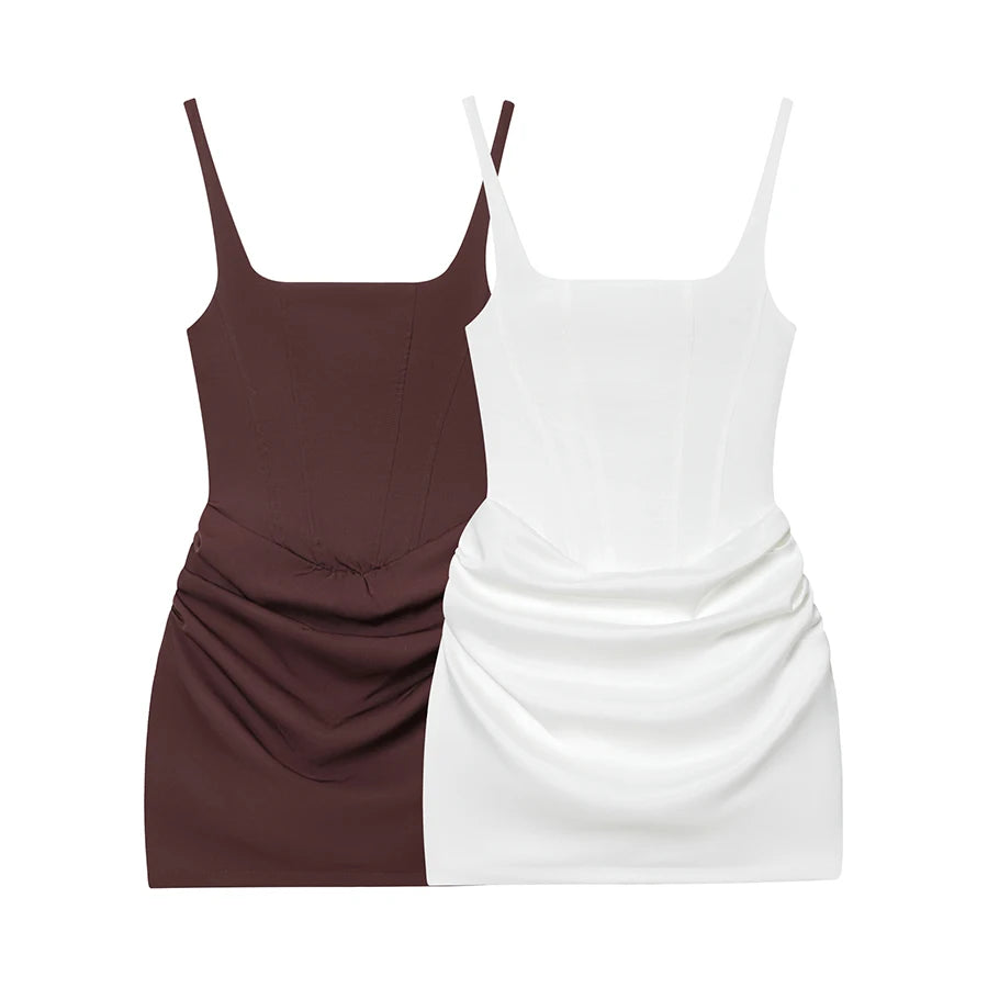 French Style Women Ruched Short Dress Fashion Summer Party Evening Gown Spaghetti Strap Bodycon Sexy Bandage Corset Mini Dress