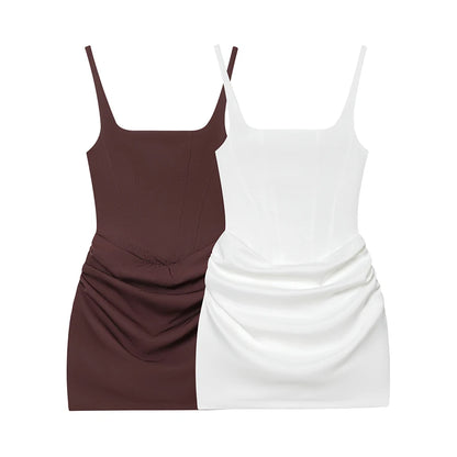 French Style Women Ruched Short Dress Fashion Summer Party Evening Gown Spaghetti Strap Bodycon Sexy Bandage Corset Mini Dress