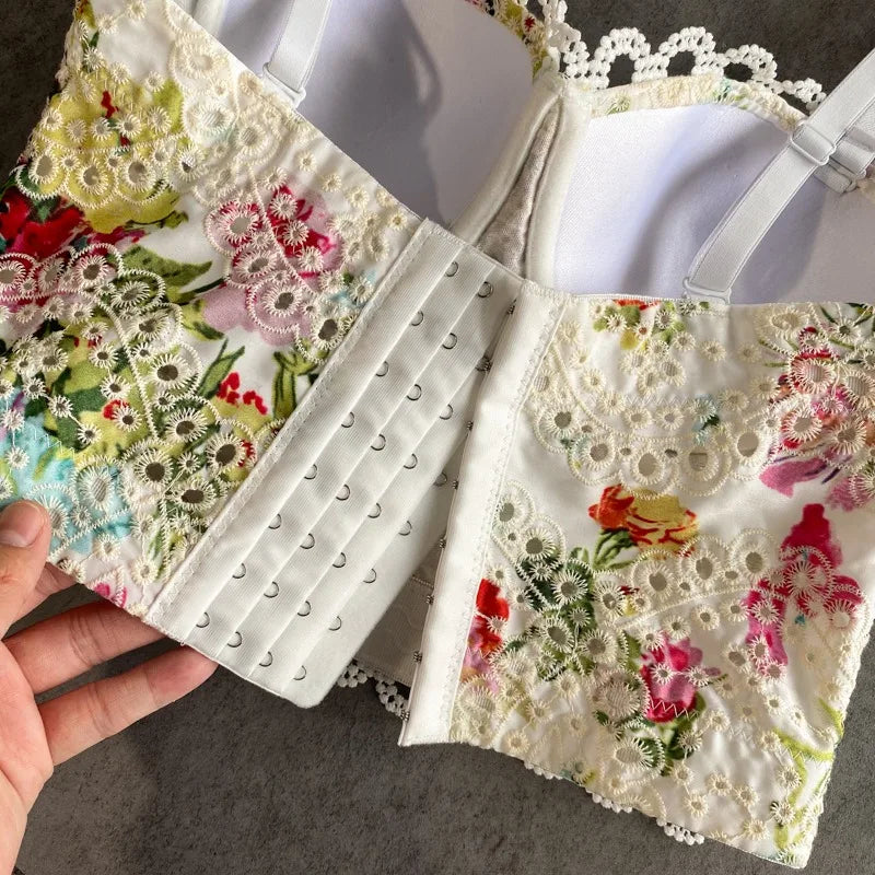 Women Crocheted 3D Lace Corset Stylish Floral Embroidery Bustier Push Up Bra Lady Tank Top Elegant Cropped Top Club Party Bralet
