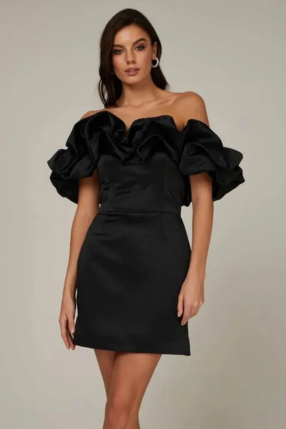 Women's Off Shoulder Ruffles Flower Party Dress, Sexy Bodycon Dresses, Elegant Female Package Hips, Night Party, Event Celebrate