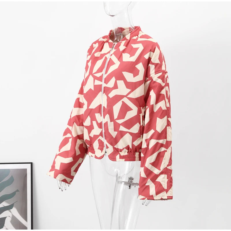 HH Floral Print Jacket For Women Autumn Quilted Reversible Cotton Coat Cardigan Long Sleeve Jackets Elegant Woman Streetwear