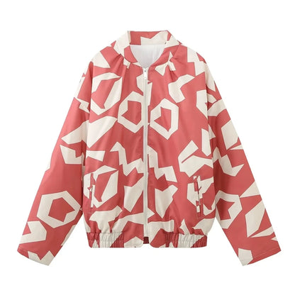 HH Floral Print Jacket For Women Autumn Quilted Reversible Cotton Coat Cardigan Long Sleeve Jackets Elegant Woman Streetwear