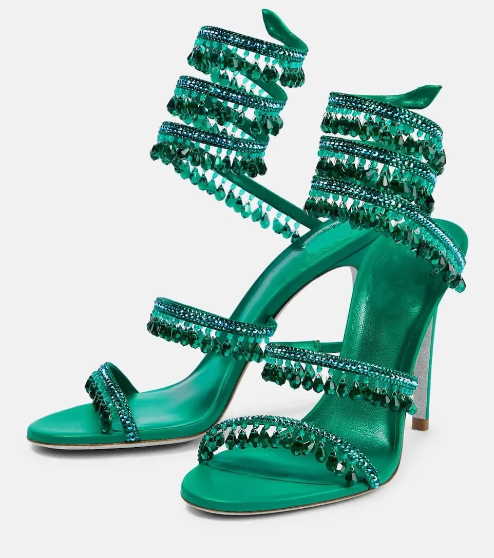 2024Women's New Water Diamond Sandals Fashion Tassel Crystal Shoes Sexy Banquet Party Twin Stiletto Women's Large Sandals