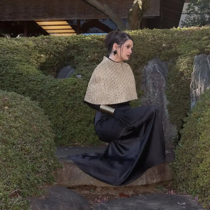 Women Elegant Gold Sparkle Capelet Top Shiny Tweed Shoulder Wrap Turtleneck Short Cloak New Lady Evening Club Party Tops 2026