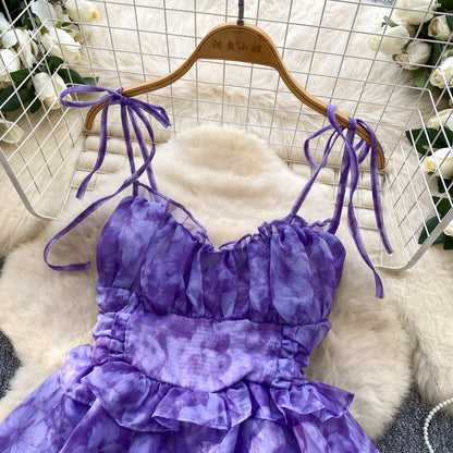 SINGREINY Holiday Print Flowy Birthday Dress Women Strap Butterfly Vacation Cake Sundress Organza Luxury Party Short Dress