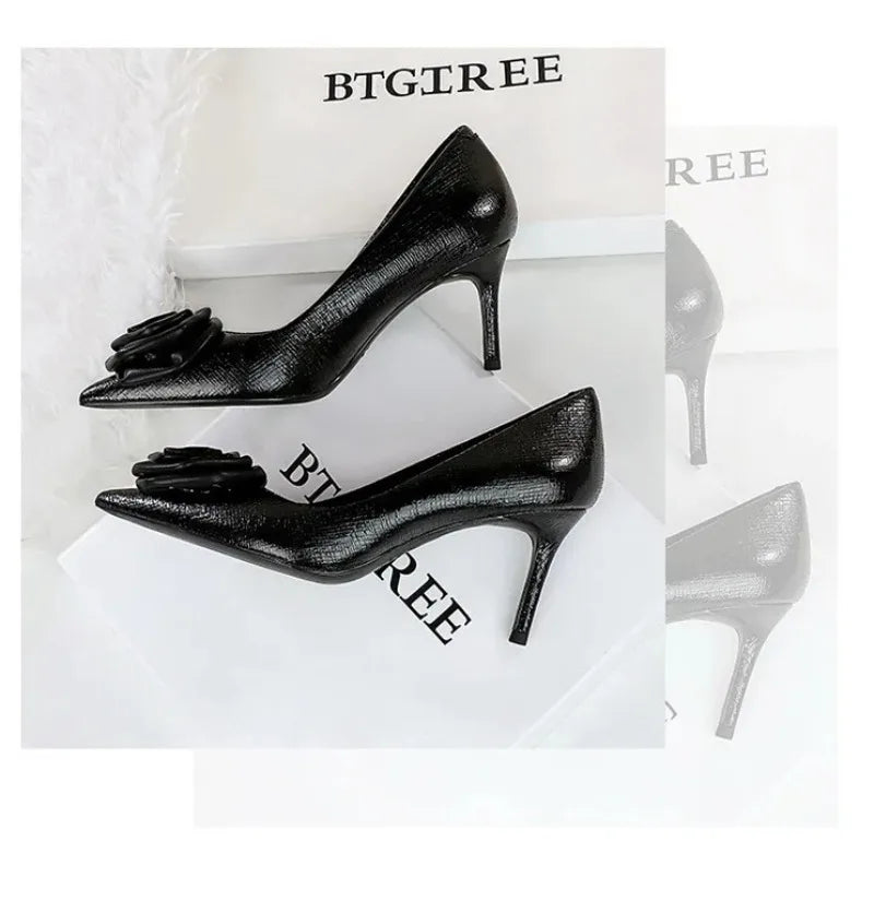 Luxury Designer Women Shoes New Fashion Patent Leather Pointed Tip High Heels for Woman Elegant France Casual Shoe Zapatos Mujer