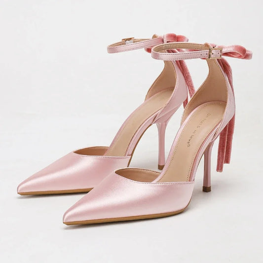 Luxury Satin Designer High Heels for Women Bowknot Embellished Elegant Pointed Toe Pumps Fashion Party Dress High Heel Sandals