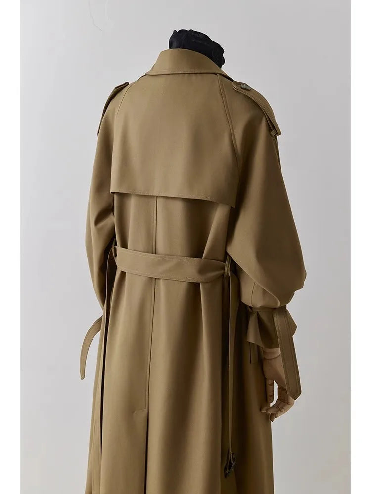 Lautaro Spring Autumn Oversized Khaki Long Trench Coat for Women Double Breasted Loose Casual Black Korean Fashion Overcoat 2025