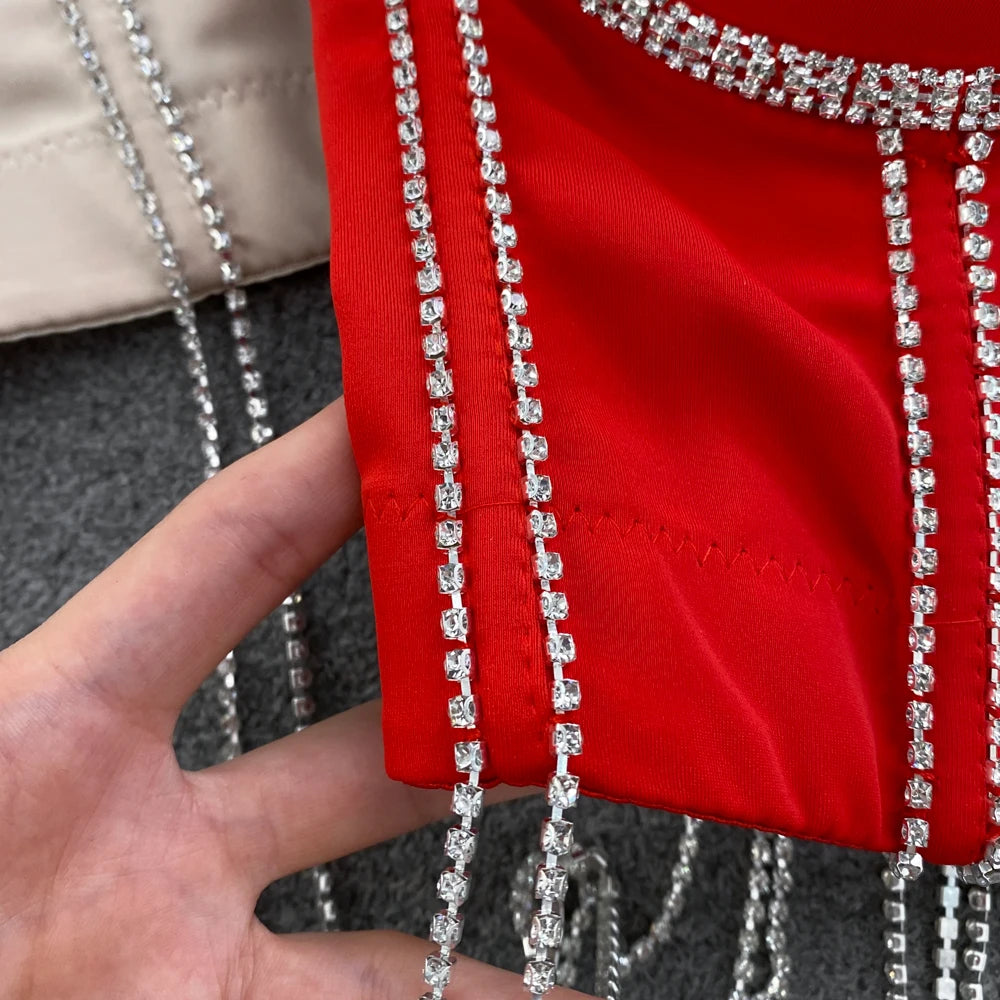 Women Chic Tassels  Pads Rhinestone Basic  Corset Straps Camis Slim  Hot Sexy Fashion Bare NavelBackless Tops Women Crop Top