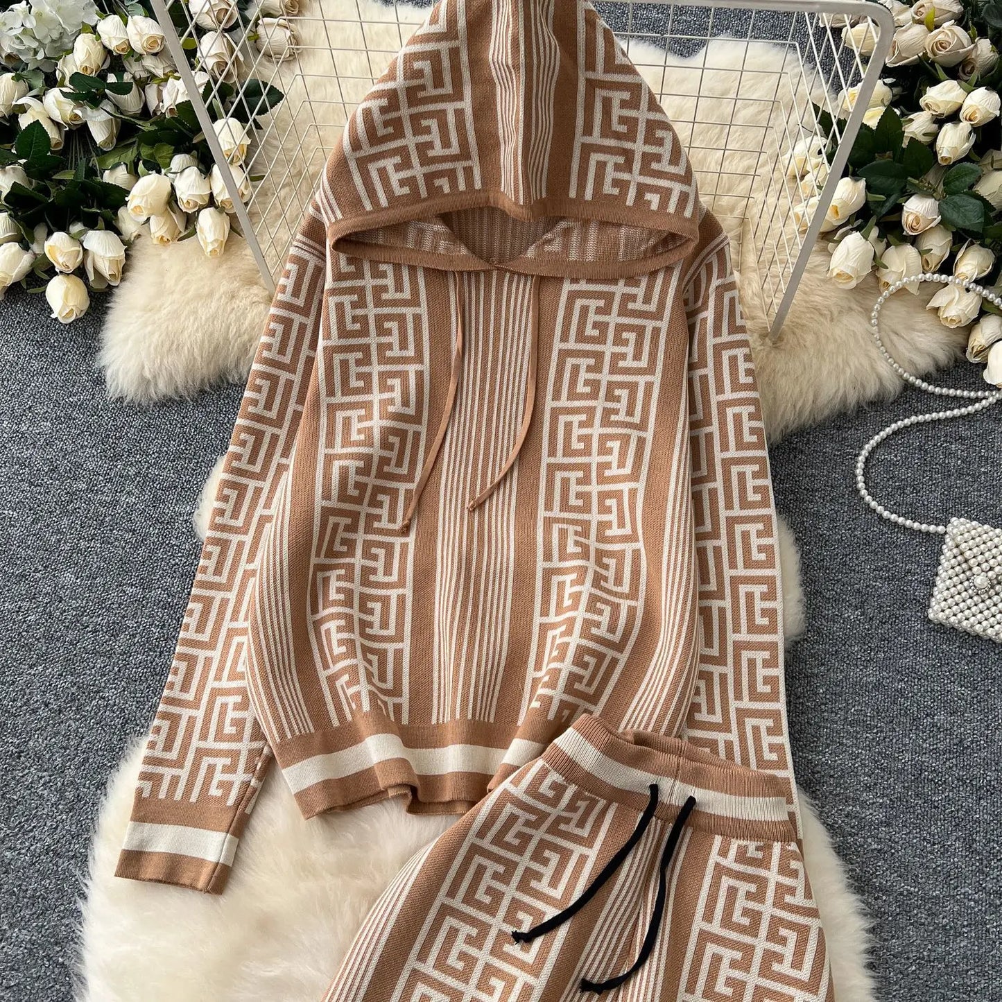 Autumn Pant Set Women Two Piece Sets Hooded Matching Sets Tops Wide Leg Long Pants High Waist Y2k Streetwear Work Print 2025